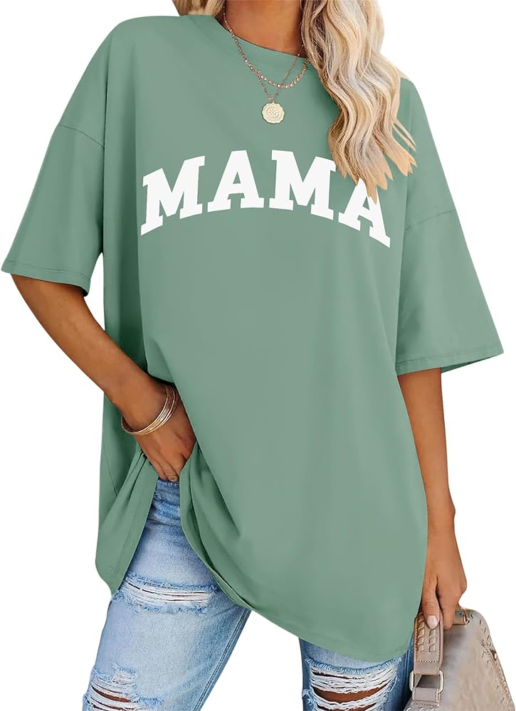 LOMON Oversized T Shirts for Women Short Sleeve Crewneck Summer Tops Loose Casual Mama Shirts Basic Tee