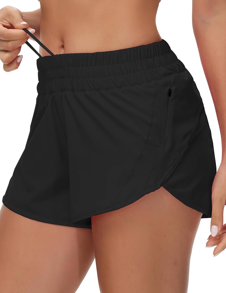 Athletic Shorts for Women Running Shorts Sporty Quick Dry Workout Shorts with Liner Zipper Pocket