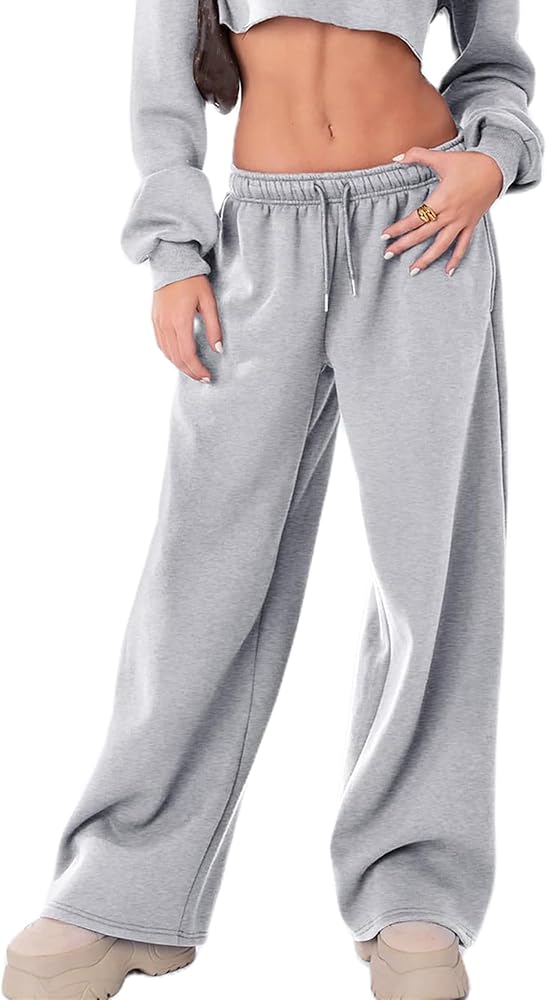 Winioder Wide Leg Sweatpants for Women Elastic High Waisted Baggy Sweat Pants Teen Girls Oversized Straight Leg Sweatpants