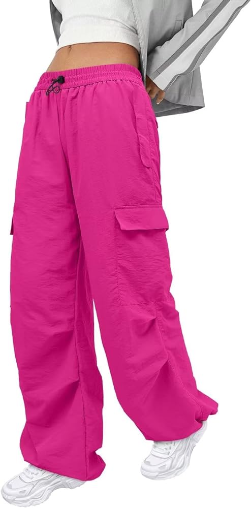 JZC Parachute Pants for Women Cargo Pants Womens Baggy Low Waist Y2K Pants with Pockets Relaxed Jogger