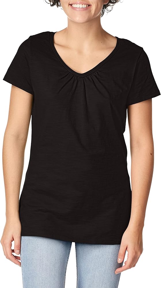 Hanes Slub Jersey Shirred V-Neck