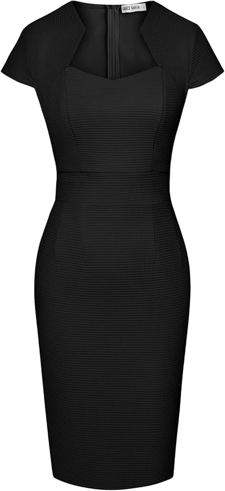 GRACE KARIN Women's Pencil Dress Cap Sleeve Waffle Business Casual Work Dress