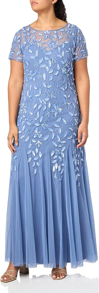 Adrianna Papell Women's Bead Long Dress with Godets