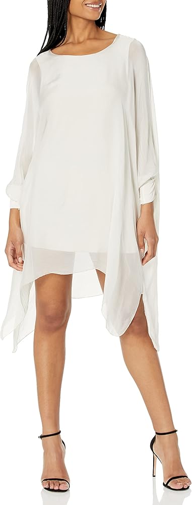 M Made in Italy Women's Scoop Neck Shift Dress with Balloon-Sleeves