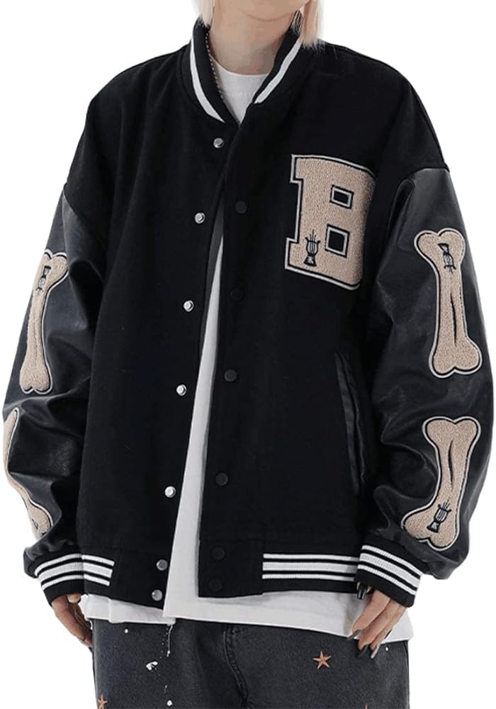 Aelfric Eden Varsity Jacket Men's Vintage Bomber Jackets Y2k Bone Graphic Baseball Letterman Jacket