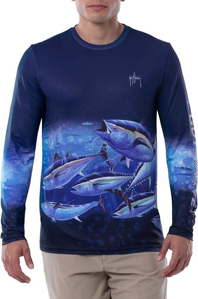 Guy Harvey Men’s Long Sleeve Performance Shirt with 50+ UPF Sun Protection