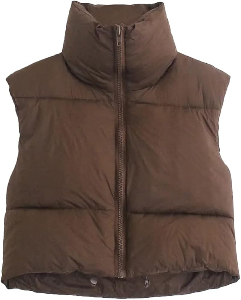 KEOMUD Women's Winter Crop Vest Lightweight Sleeveless Warm Outerwear Puffer Vest Padded Gilet