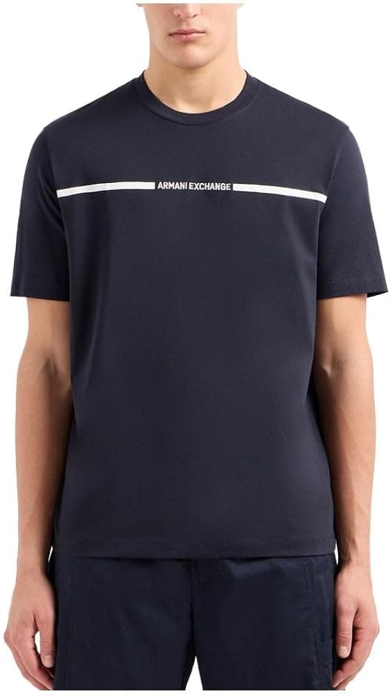 Armani Exchange Men's Line Logo Branded Short Sleeve T-Shirt