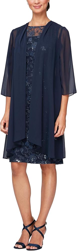 Alex Evenings Women's Midi Length Embroidered Fit and Flare Dress