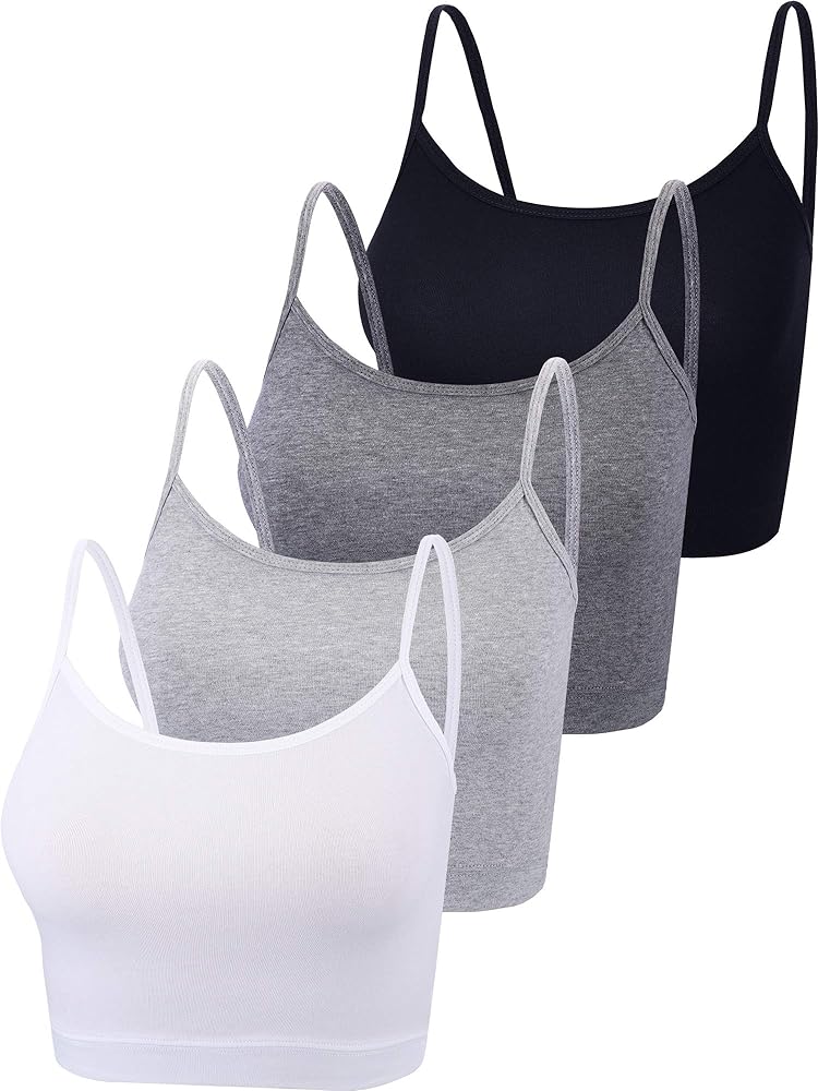 4 Pack Cropped Tank Tops for Women, Spaghetti Strap Crop Top Basic Sports Crop Cami Half Camisoles for Teen Girls