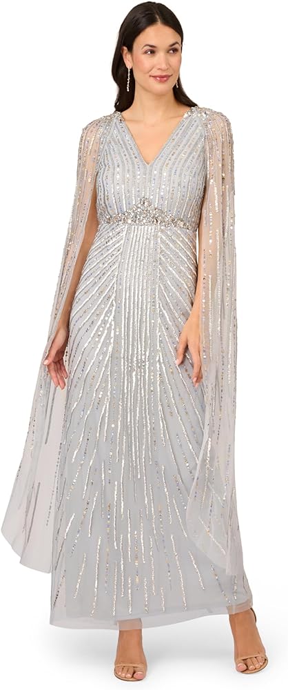 Adrianna Papell Women's Beaded Cape Gown