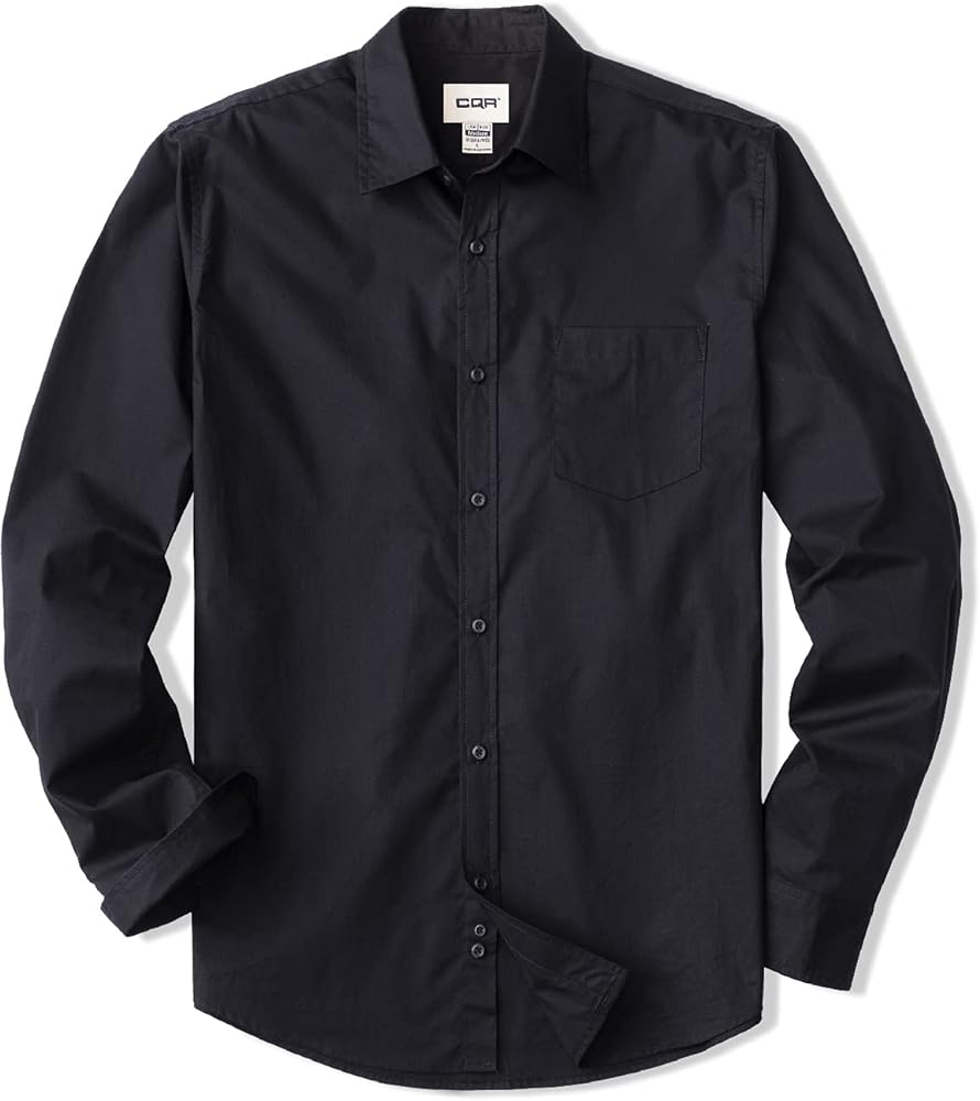 CQR Men's Regular Fit Long Sleeve Shirts, 100% Cotton Button-Up Casual Poplin Shirt