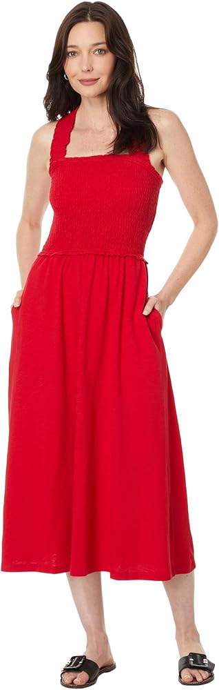 TOMMY HILFIGER Women's Solid Smocked Midi Dress