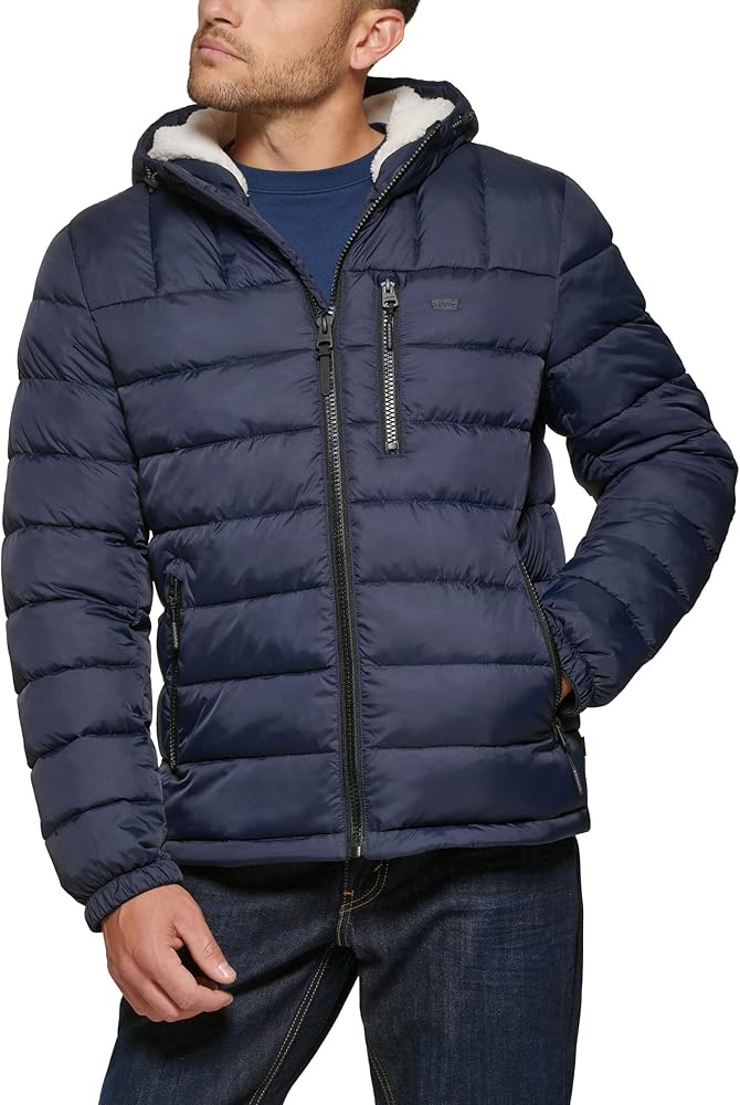 Levi's Men's Quilted Puffer with Sherpa Lined Hood