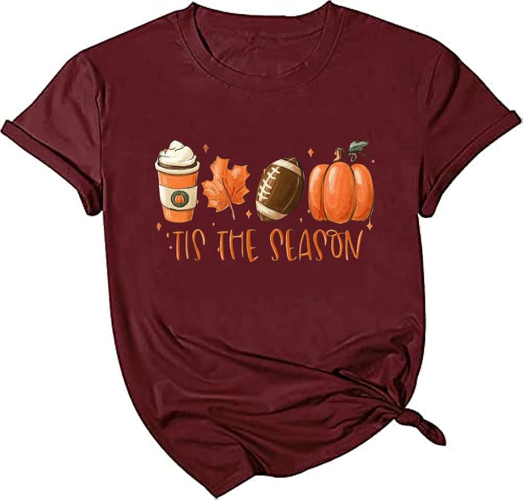 Fall T-Shirt for Women Halloween Pumpkin Shirt Thanksgiving Family Funny Turkey Graphic Shirts Casual Autumn Tee Tops.