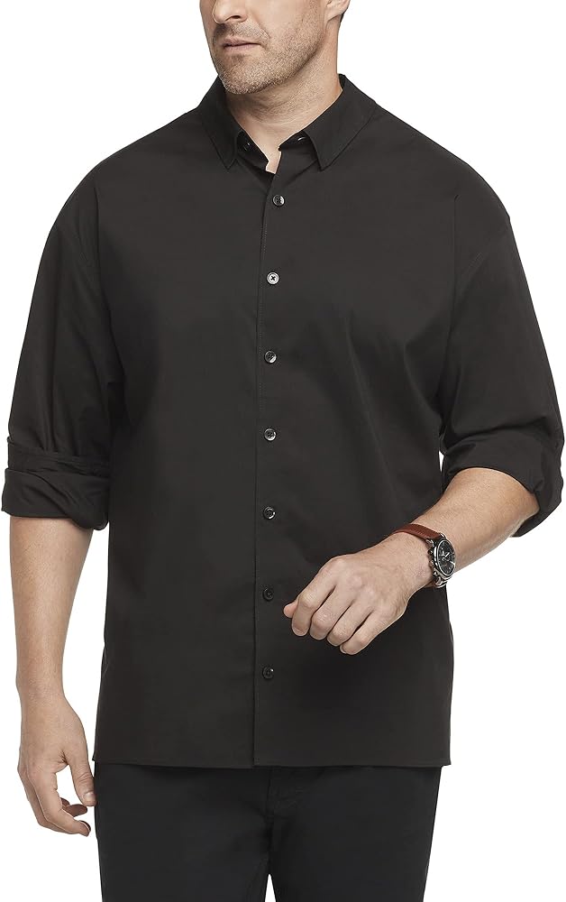 Van Heusen Mens Big And Tall Stain Shield Never Tuck Stretch Solid Button Down Shirt