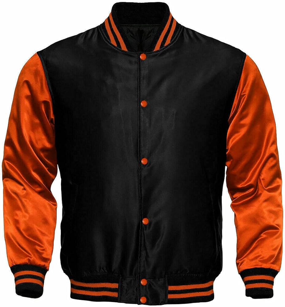 Mens Varsity Jacket Satin Polyester Retro Zip Casual Jackets