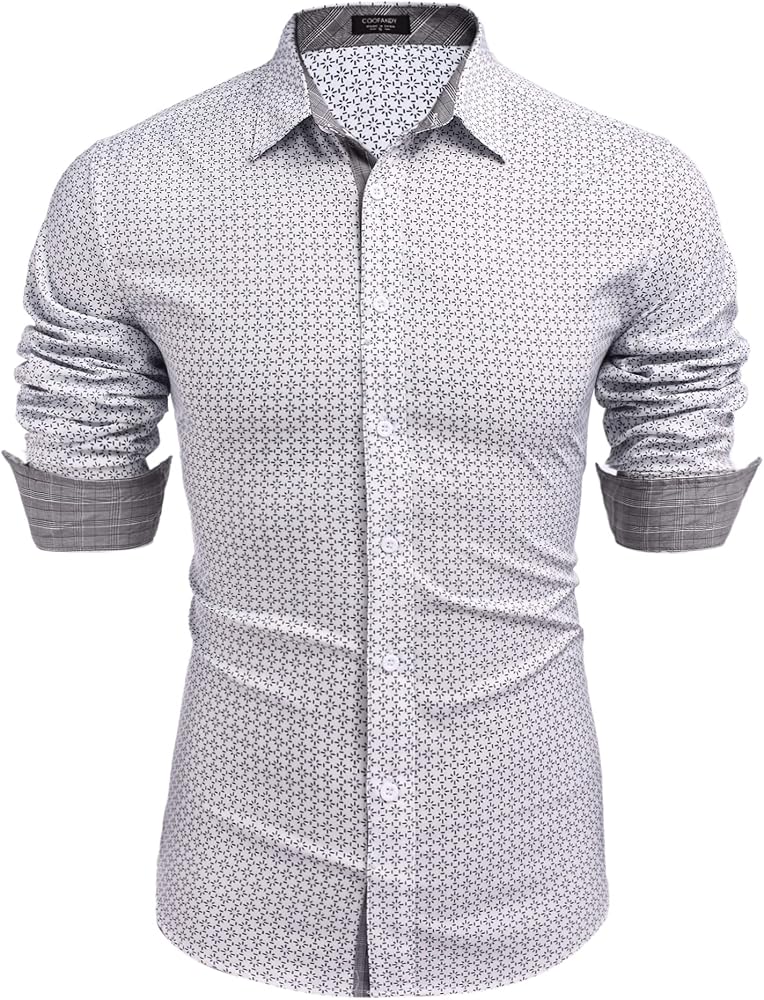 COOFANDY Men's Business Dress Shirt Long Sleeve Slim Fit Shirt Casual Polka Dot Printed Button Down Shirts