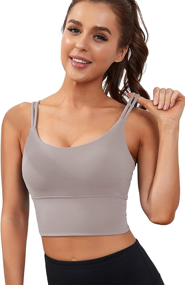 Everrysea Womens Longline Sports Bra Padded Yoga Workout Crop Tank Tops Strappy Camisole Fitness Shirts