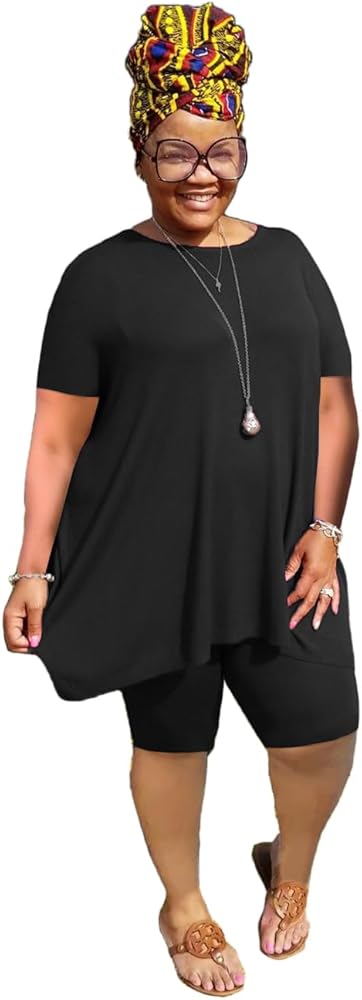 YeGine Women Plus Size 2 Piece Outfits Casual Short Sleeve Tunic Tops Shorts Sets Summer Oversized Tshirts Shorts Sweatsuits