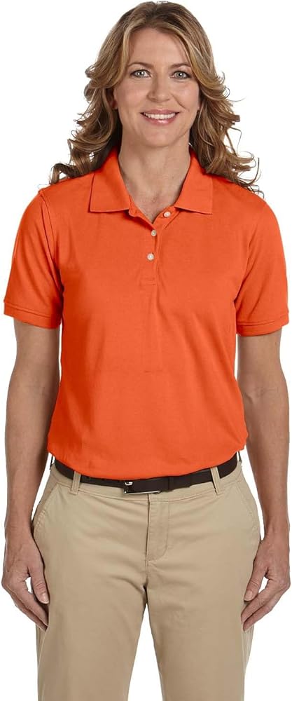 Ladies Easy Blend Cotton Pique Polo Shirt, TEAM ORANGE, Small