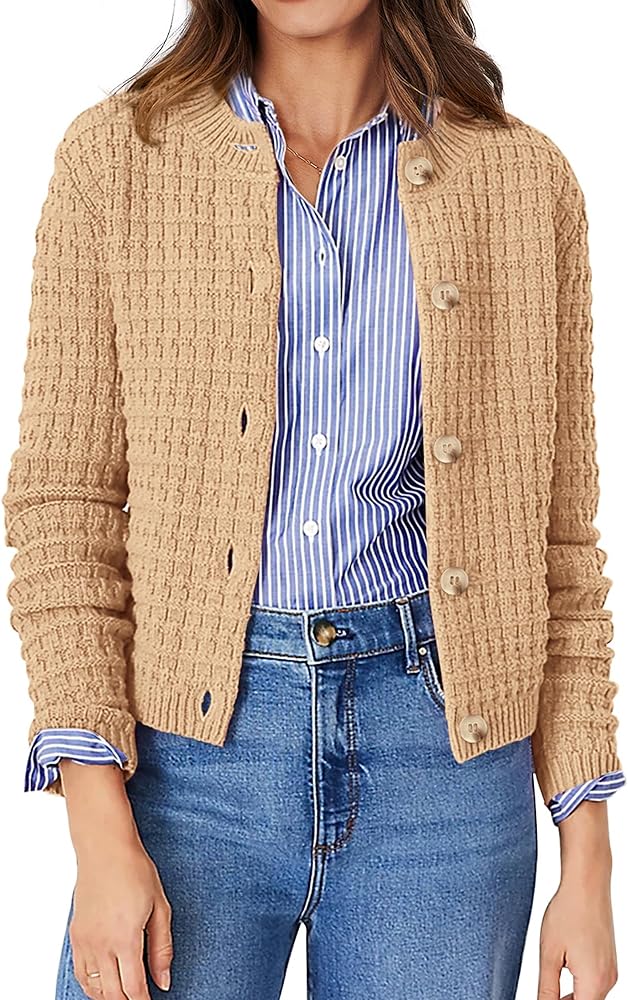 PRETTYGARDEN Women's Knit Cardigan Sweaters Casual Long Sleeve Open Front Button Down Trendy Jackets Outerwear