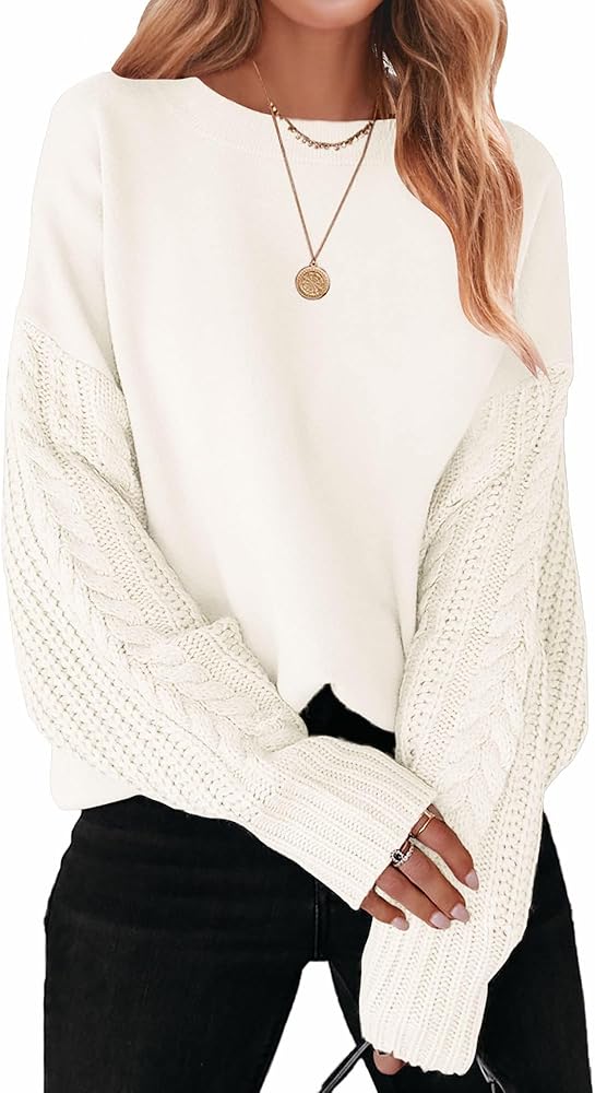 ZESICA Women's 2024 Fall Long Sleeve Crew Neck Solid Color Cable Knit Chunky Casual Oversized Pullover Sweater Tops