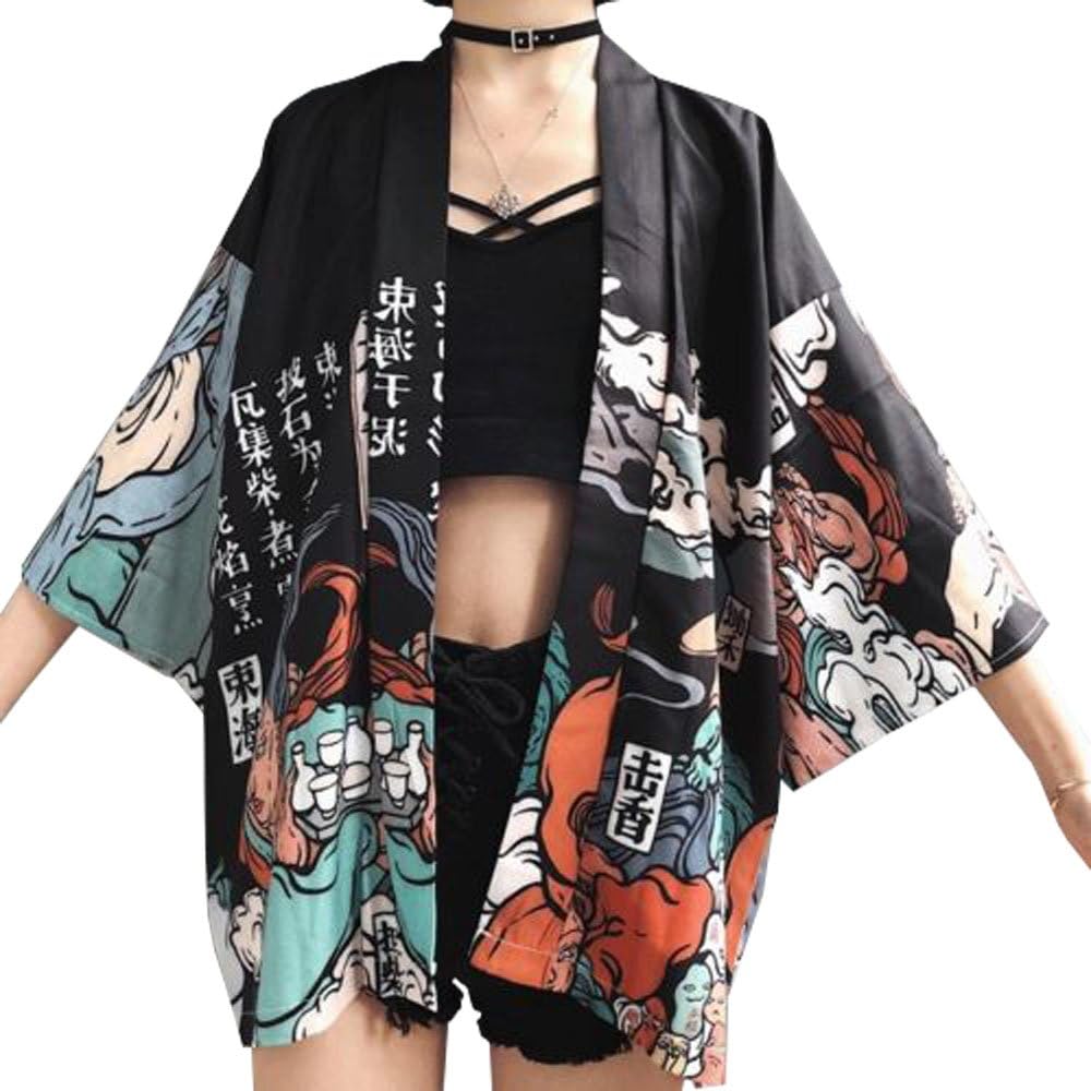 Women Japanese Kimono Cardigan Coat Yukata Outwear Tops Vintage Japanese Style