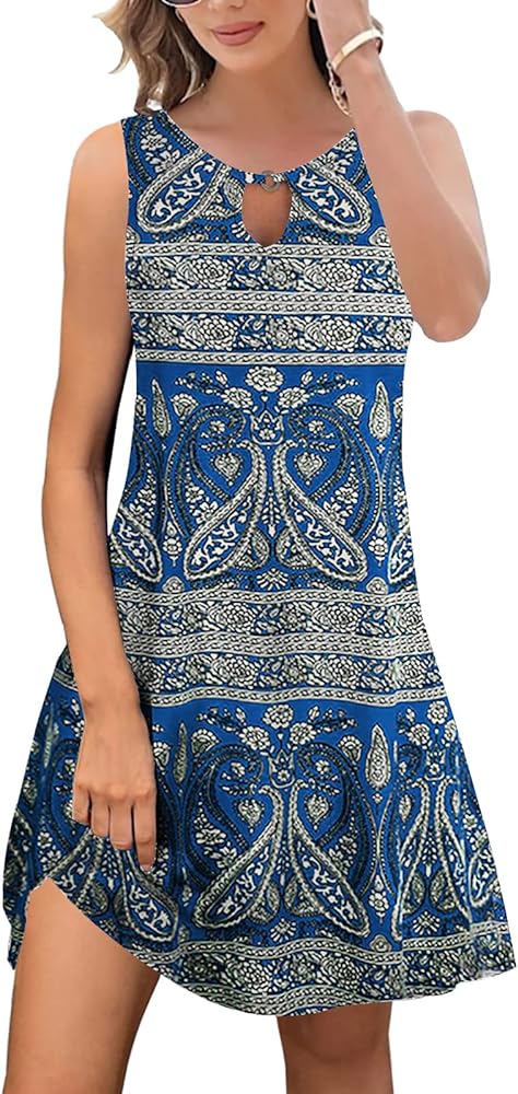 Summer Dresses for Women 2024 Trendy Boho Floral Print Beach Cover Up Casual Spring Sleeveless Sundresses