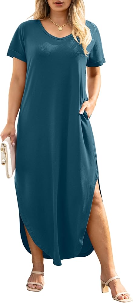 ANRABESS Women Plus Size Casual Summer Loose Sundress Short Sleeve Beach T-Shirt Maxi Long Dresses Trendy 2024 Outfits