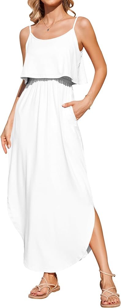 AUSELILY Womens Summer Dresses 2024 Adjustable Strappy Beach Sundress Casual Midi Dress with Pockets