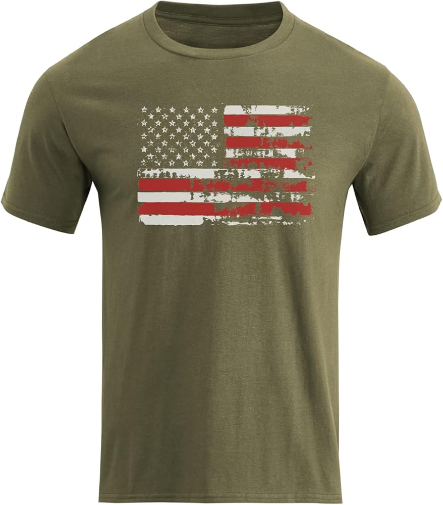 H HYFOL Men's Graphic T-Shirts USA Flag 100% Cotton Short Sleeve American Patriotic Crewneck Casual Regular Tee Shirts