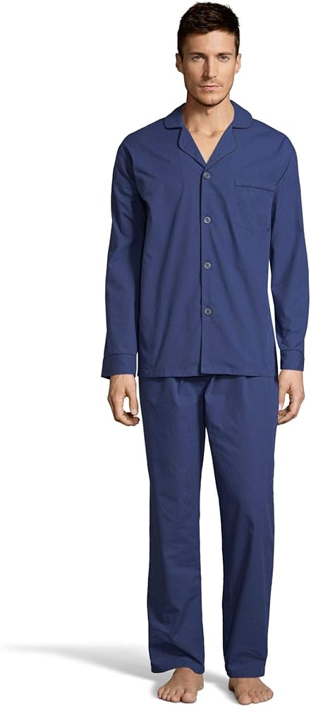 Hanes Men's Long Sleeve Plain Weave Pajama Set