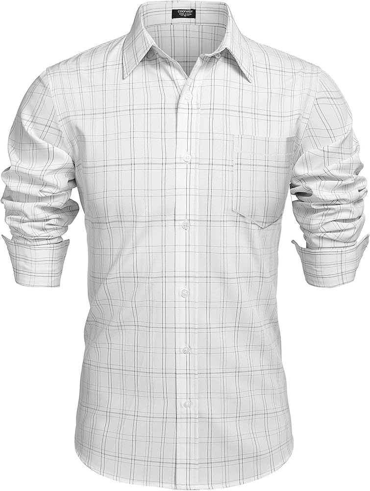 COOFANDY Mens Dress Shirts Regular Fit Button Up Shirts Wrinkle-Free Long Sleeve Plaid Shirts