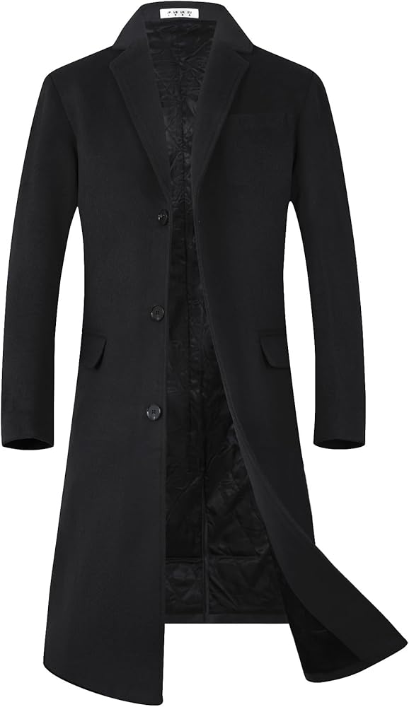 ELETOP Men's Trench Coat Long Wool Coat Winter Classic Overcoat Top Pea Coat