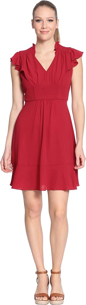 London Times Women's Ruffle Sleeve Catalina Crepe Dress