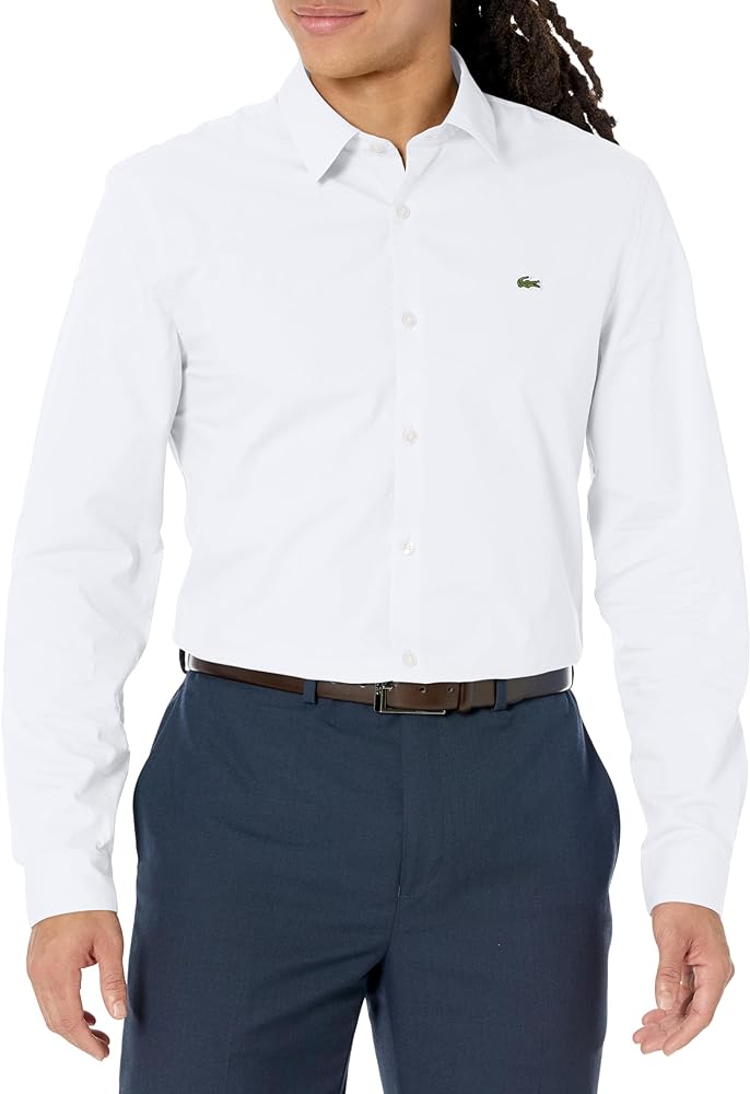 Lacoste Men's Long Sleeve Slim Fit Poplin Button Down Shirt