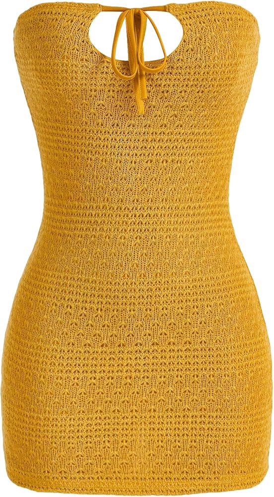 Verdusa Women's Hollow Out Knot Front Off Shoulder Bodycon Mini Dress