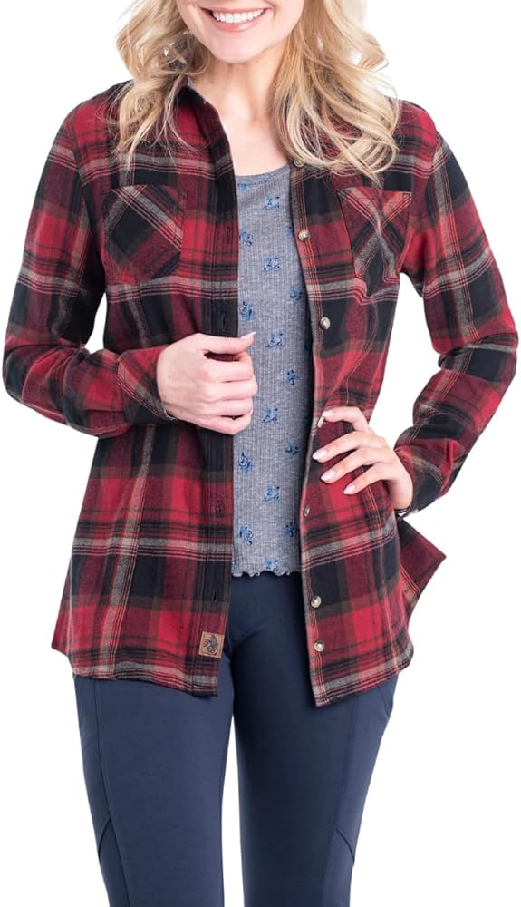 Legendary Whitetails Womens Cottage Escape Flannel Long Sleeve Plaid and Solid Color Clothes, Fitted Button Down