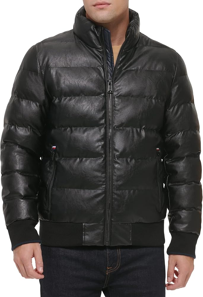 Tommy Hilfiger Men's Midweight Quilted Faux Leather Bomber