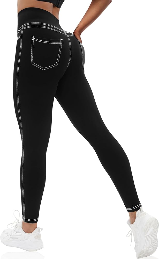 VOOVEEYA Curvy Womens Leggings, High Waisted Yoga Pants with Back Pockets, Tummy Control - Buttery Soft - Stretchy