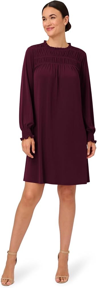 Adrianna Papell Women's Shirred Top Ruffle Neck Dress