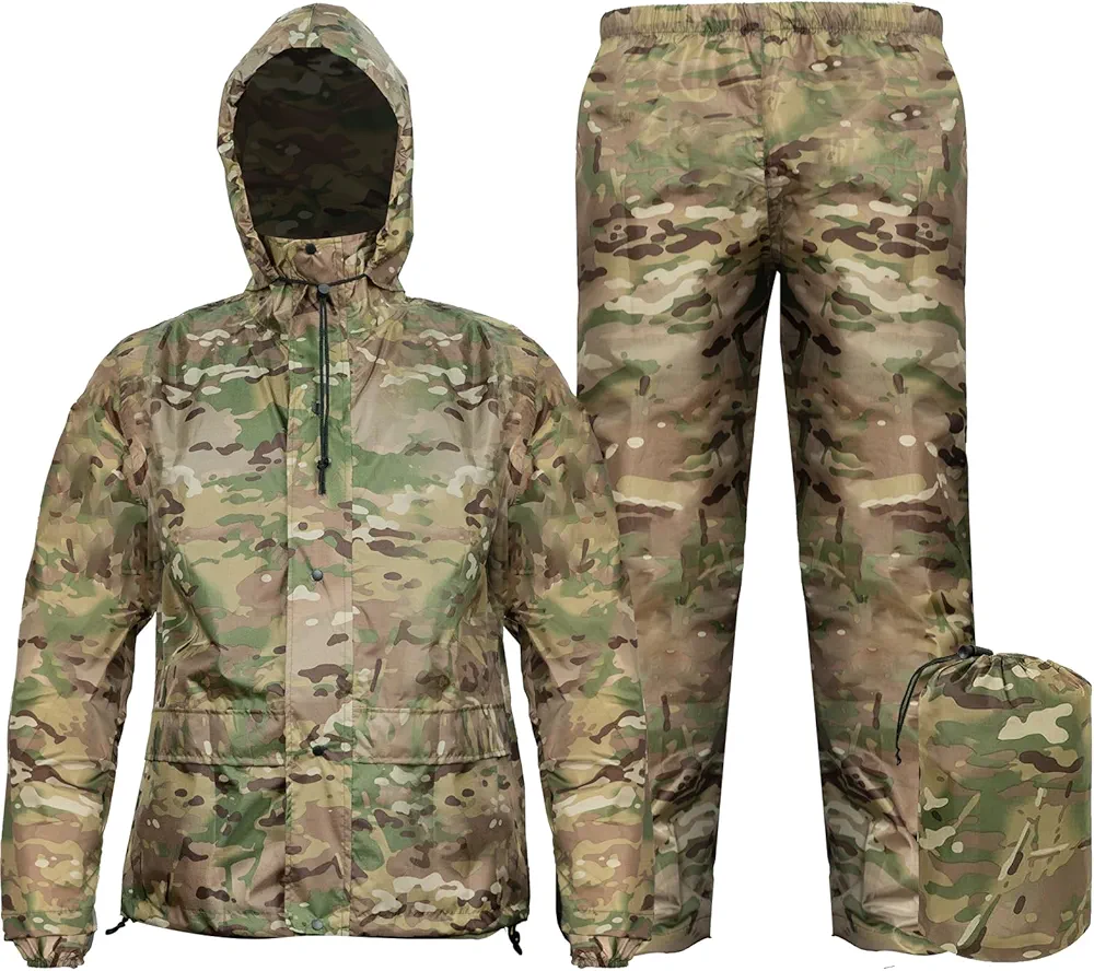 Rain Suits for Men Waterproof - Rain Jacket Pants Adults Rain Gear Lightweight Raincoat with Hood Hunting Camo