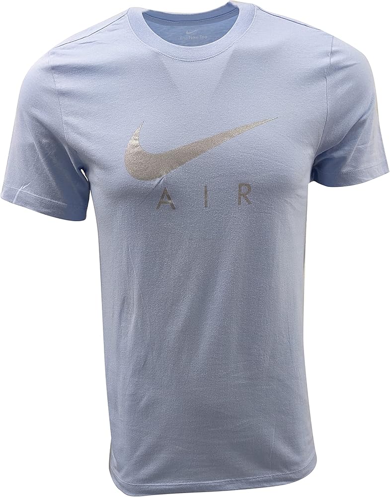 Nike Men's Swoosh Air Metallic Graphic Tee (Large, Powder Blue/Silver)