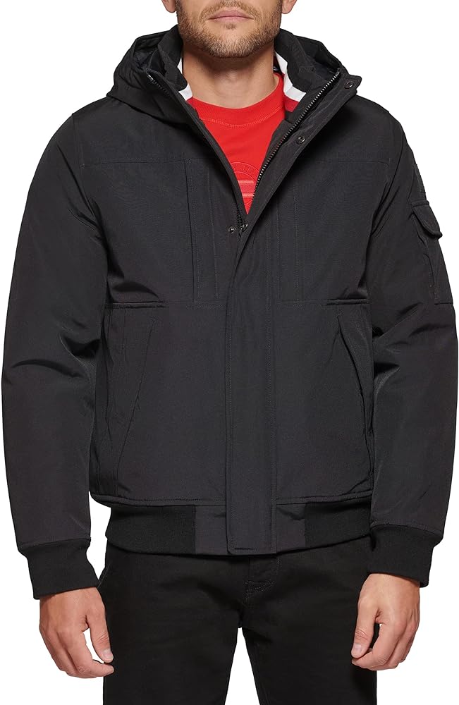 Tommy Hilfiger Men's Arctic Cloth Hooded Utility Bomber