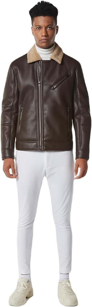 Andrew Marc Men's Faux Leather Sherling Jacket