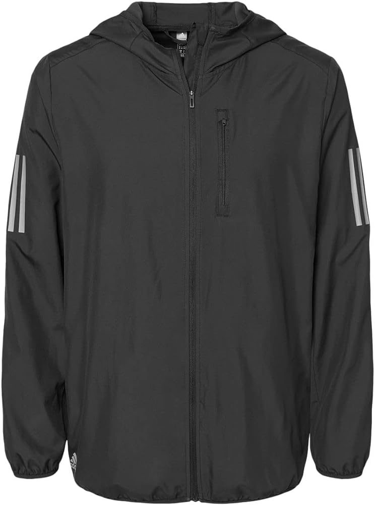 adidas Mens Hooded Full-Zip Windbreaker, L, Black