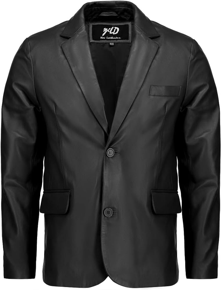 Jild Invisible Stitching Casual Leather Blazer for Men - 2-Button Closure Coat Style Regular Fit Lambskin Leather Jacket Men