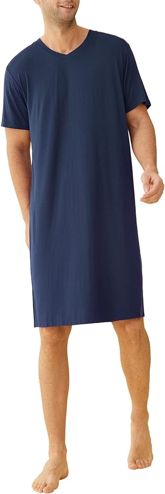 Latuza Men's Viscose Nightshirt Short Sleeves Sleep Shirt