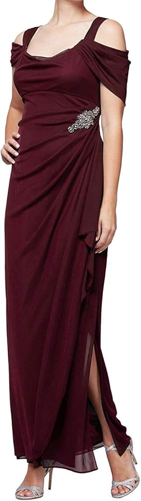 Alex Evenings Women's Long Cold Shoulder Dress, Mother of The Bride, Formal Events, (Petite and Regular Sizes)